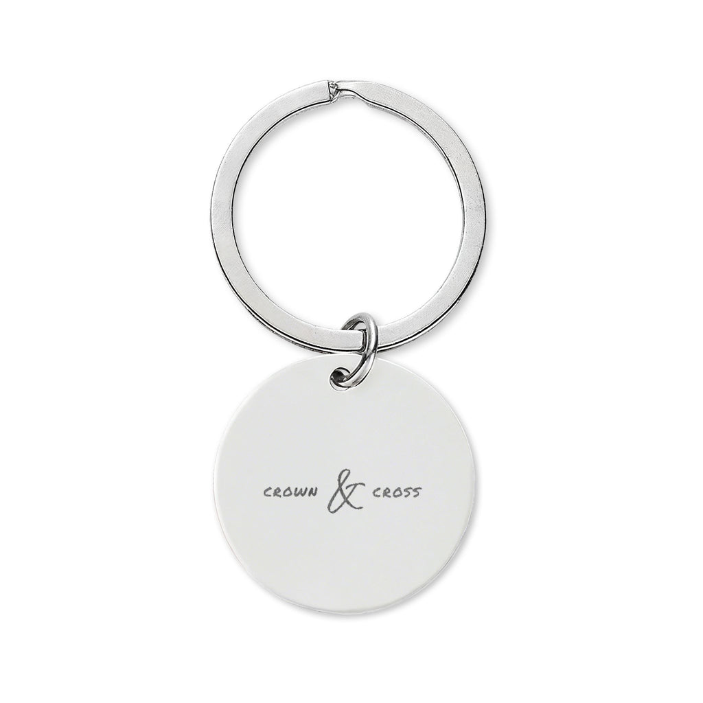 Engraved Stainless Steel Round Keychain — Minimal Crown & 'Always & Forever' Charm