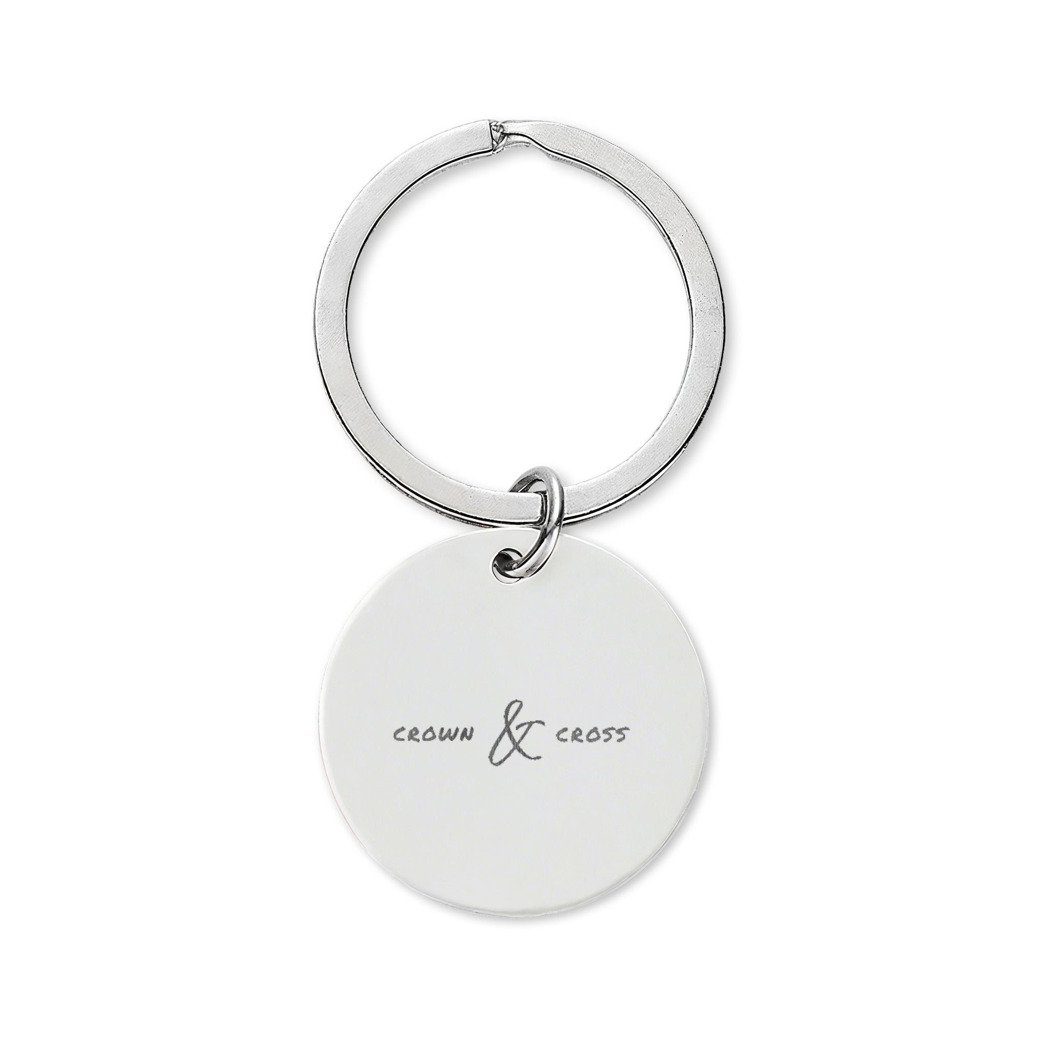 Engraved Stainless Steel Round Keychain — Minimal Crown & 'Always & Forever' Charm