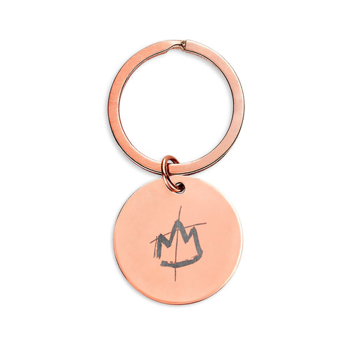 Engraved Stainless Steel Round Keychain — Minimal Crown & 'Always & Forever' Charm