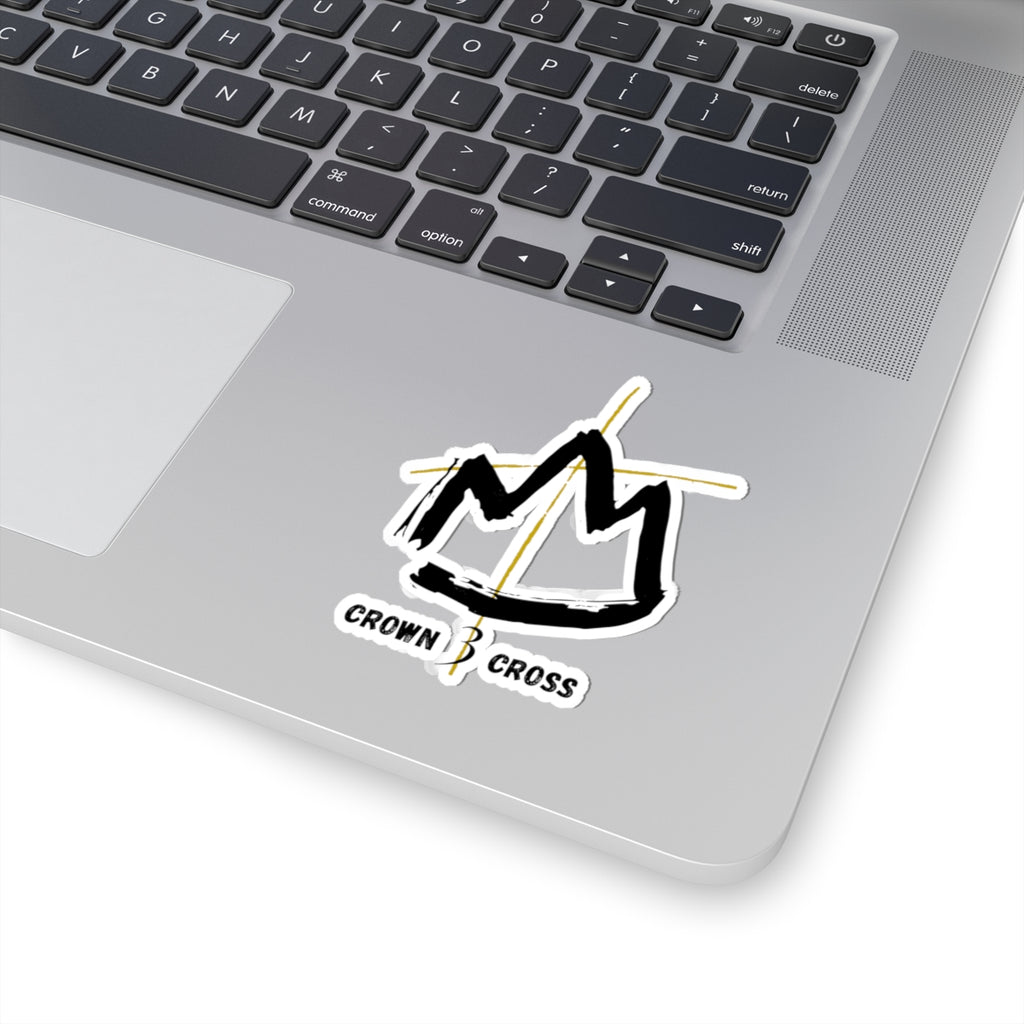 Crown & Cross Kiss-Cut Sticker — Modern Hand-Drawn Crown Logo Sticker