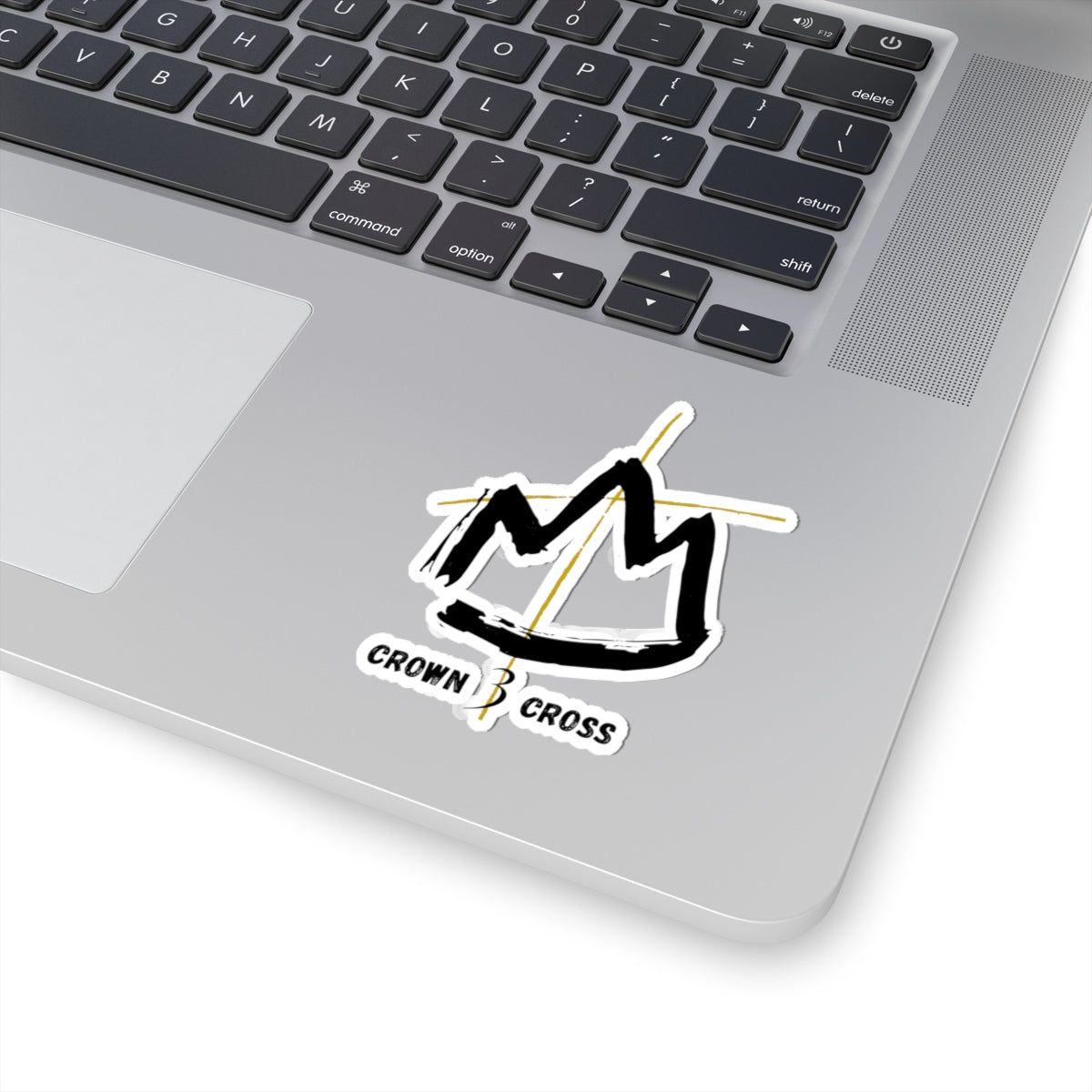 Crown & Cross Kiss-Cut Sticker — Modern Hand-Drawn Crown Logo Sticker
