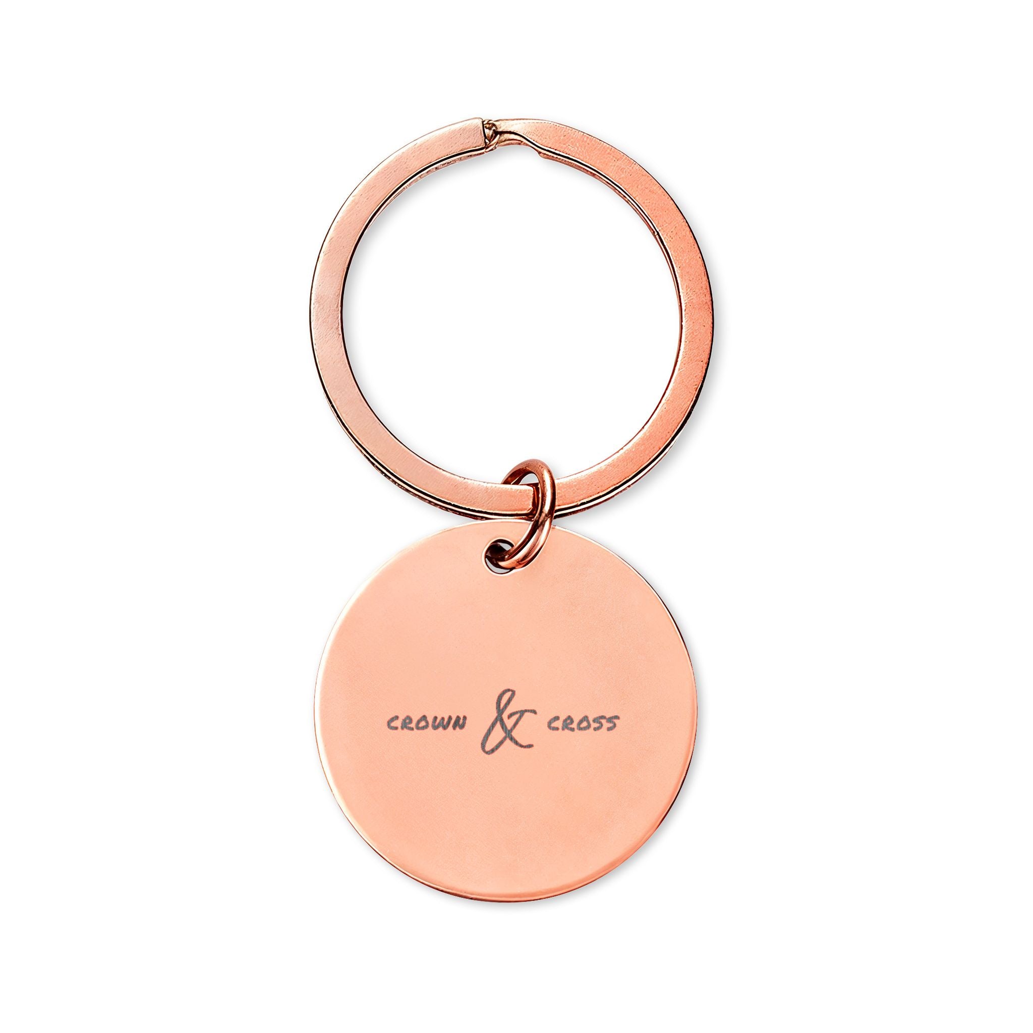Engraved Stainless Steel Round Keychain — Minimal Crown & 'Always & Forever' Charm